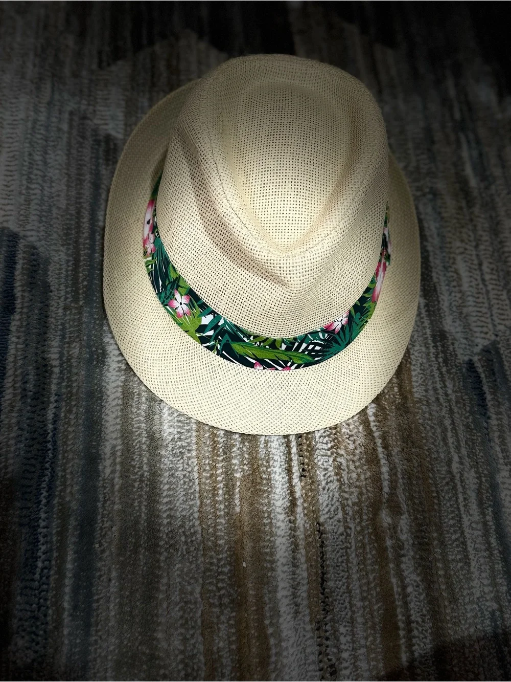 Cream Straw Fedora with Tropical Floral Band